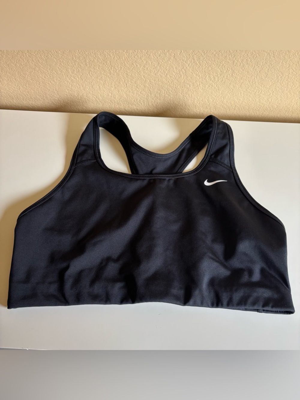 Nike Black Racerback Athletic Sports Bra with White Swoosh